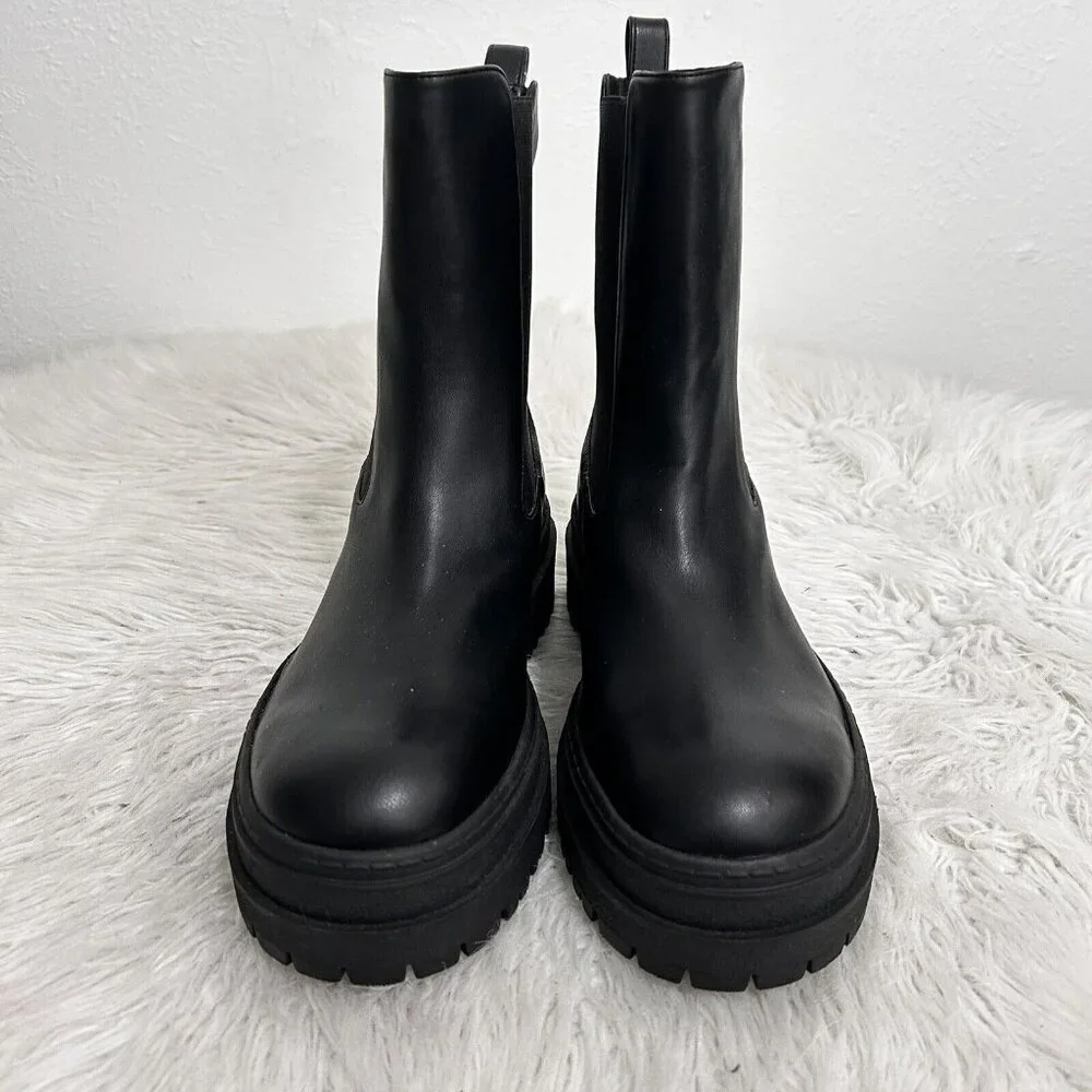Good American Shoes Womens Size 9 Platform Combat Boots Black Leather GA036V-X‎